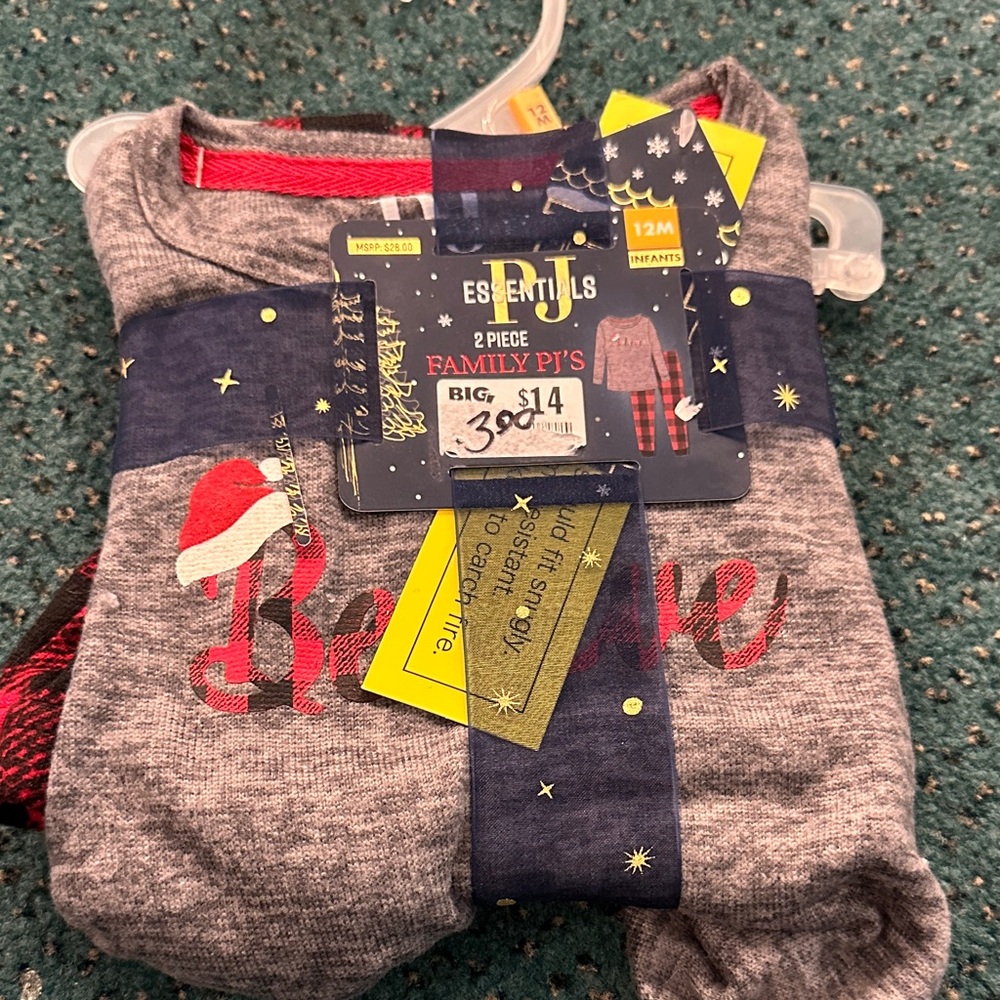 Essentials Plaid Christmas holiday PJ set 12 mos NEW